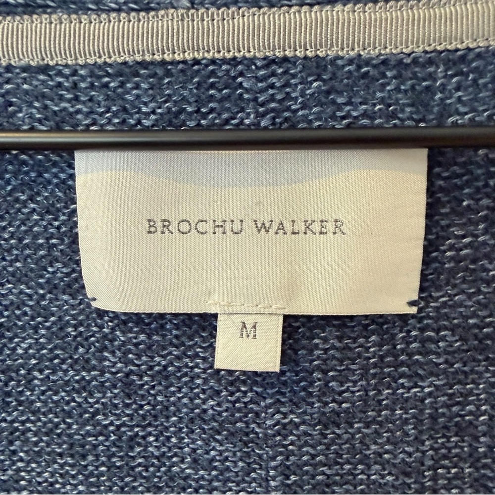 Brochu Walker Blue Cotton Linen Cardigan Sweater Sz M Relaxed Minimalist - Picture 3 of 13